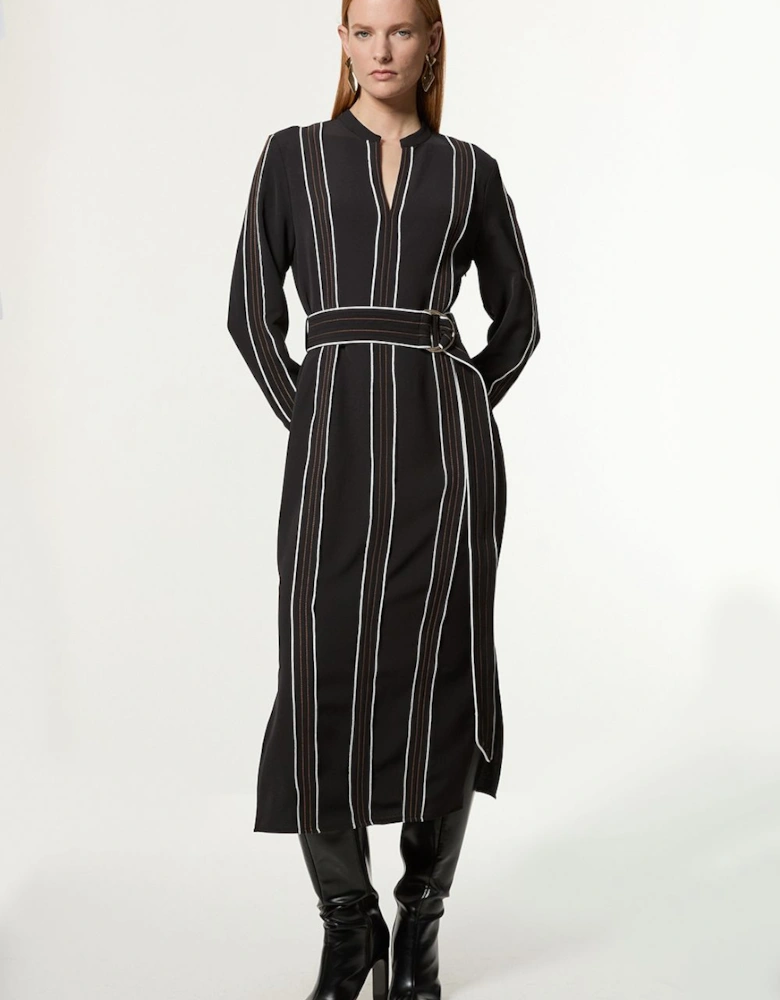 Soft Tailored Contrast Tipped Belted Midaxi Dress