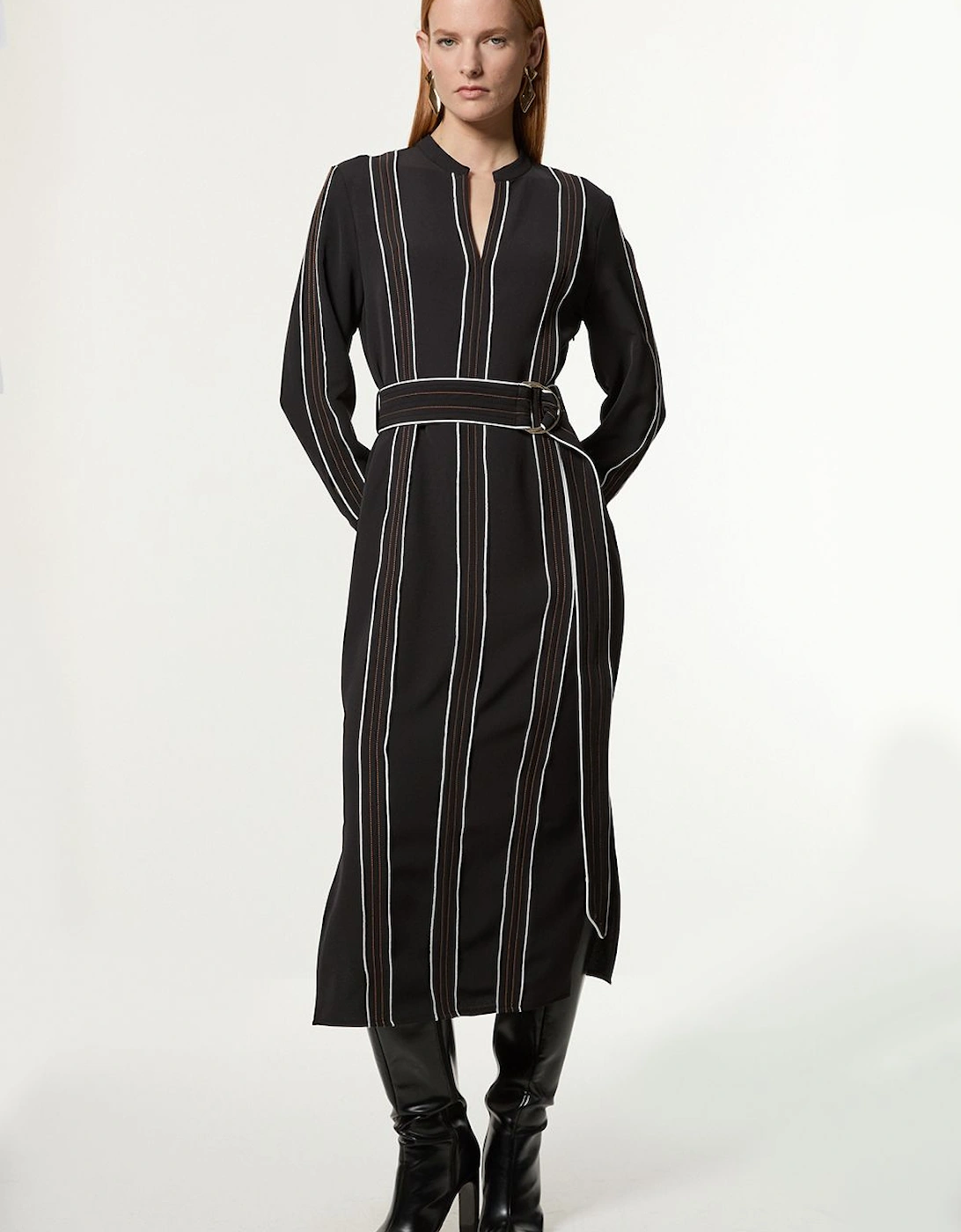Soft Tailored Contrast Tipped Belted Midaxi Dress, 2 of 1