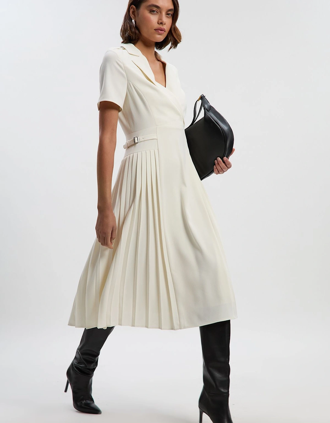 Tailored Crepe Pleated Midi Shirt Dress, 2 of 1