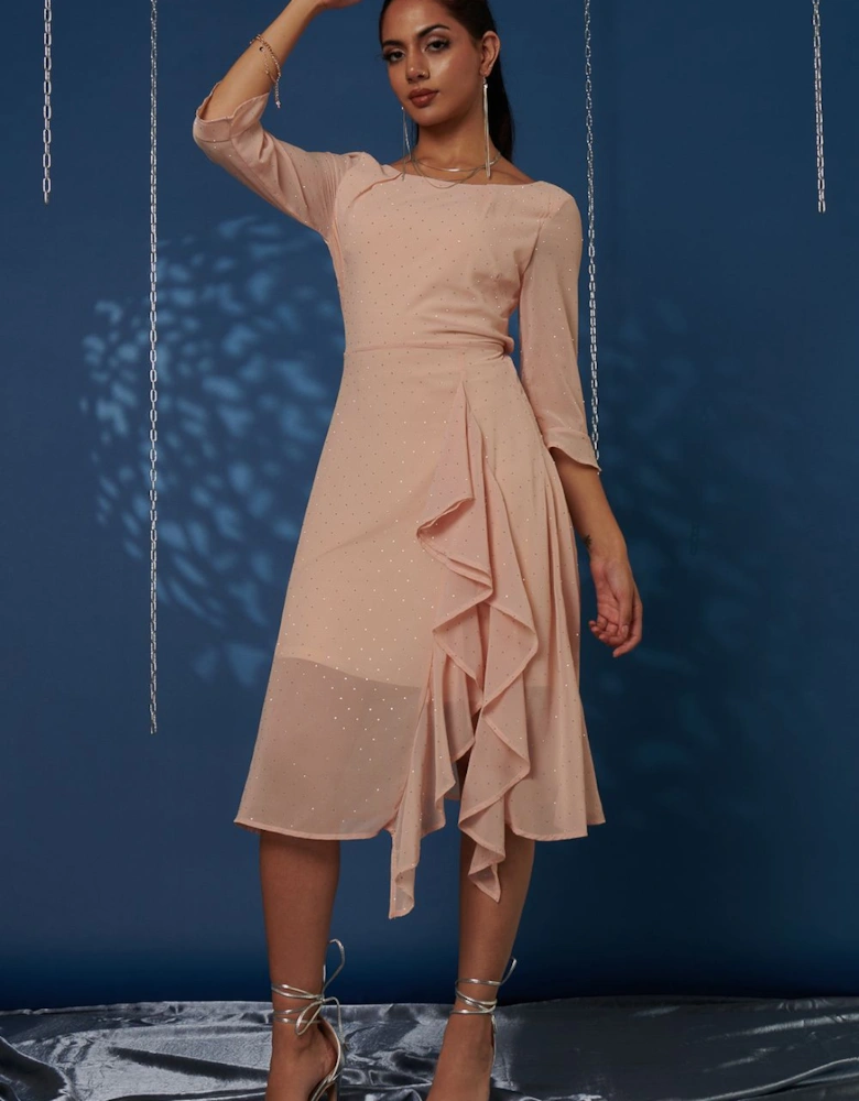 Diamante Embellished Chiffon Midi Dress