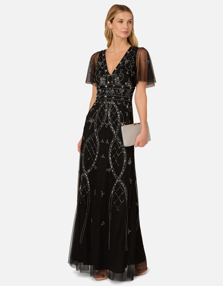 Bead Flutter Sleeve Dress