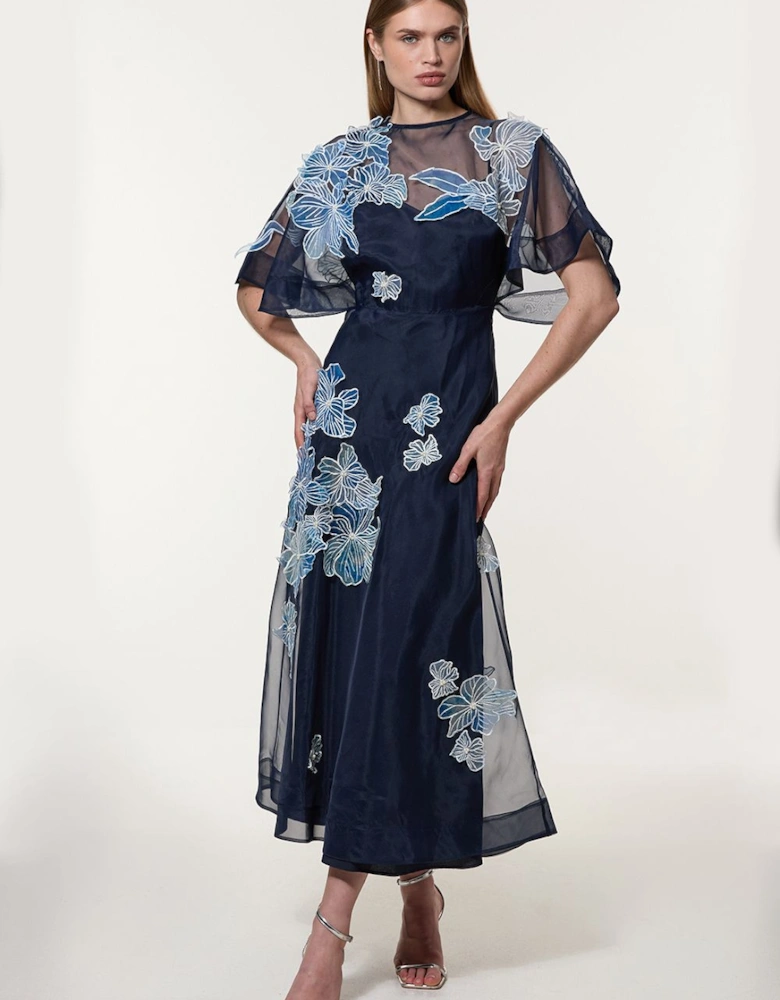 Petite Floral Applique Organdie Woven Maxi Dress