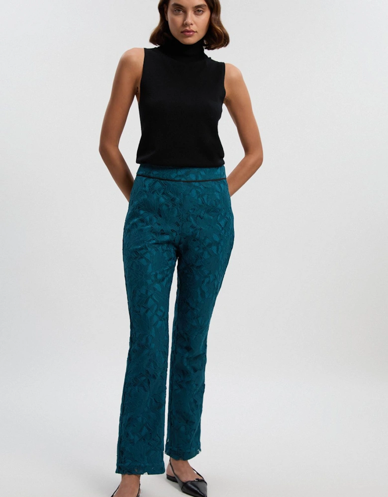 Tipped Corded Lace High Waisted Woven Trouser