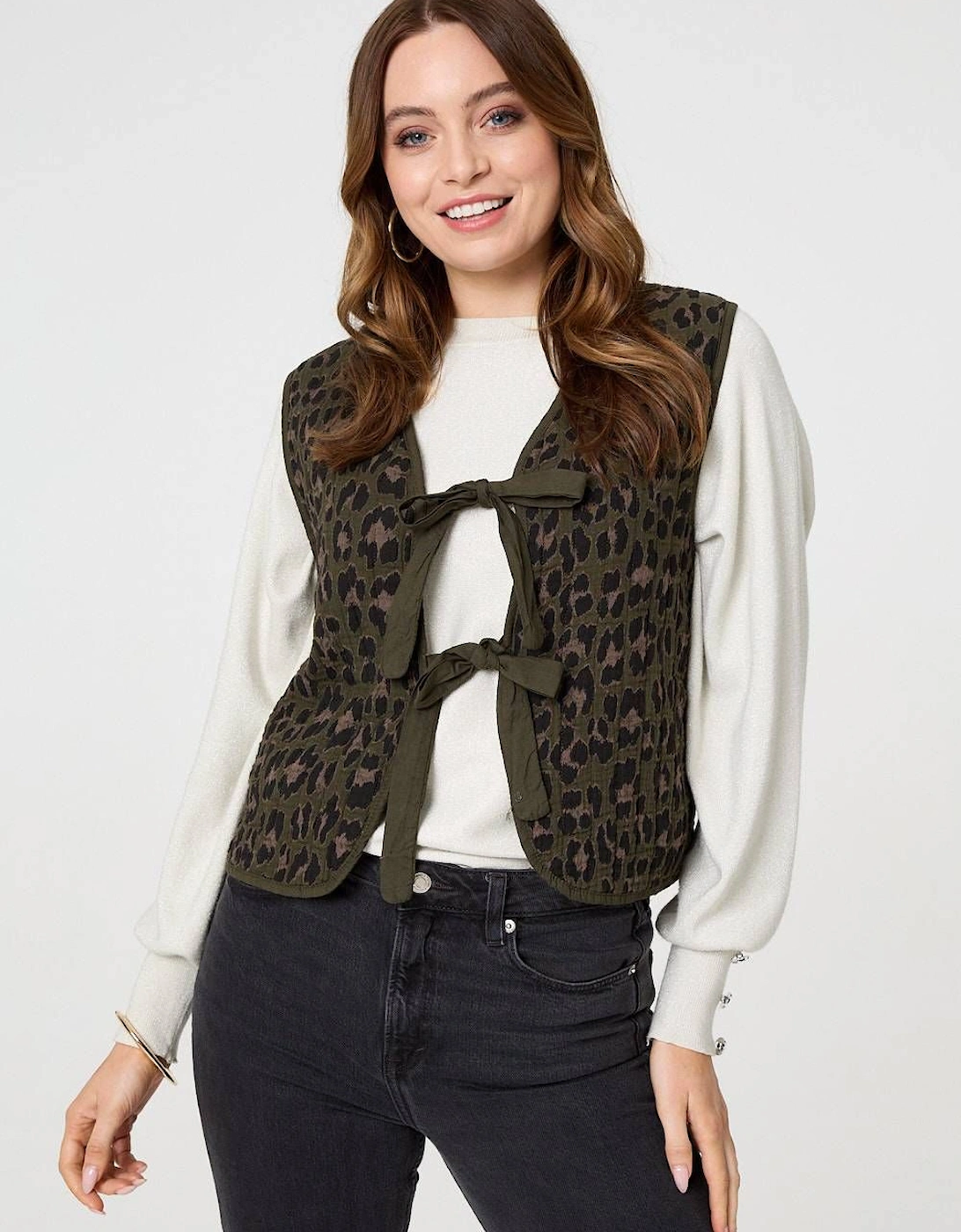 Animal Print Sleeveless Tie front Vest, 2 of 1