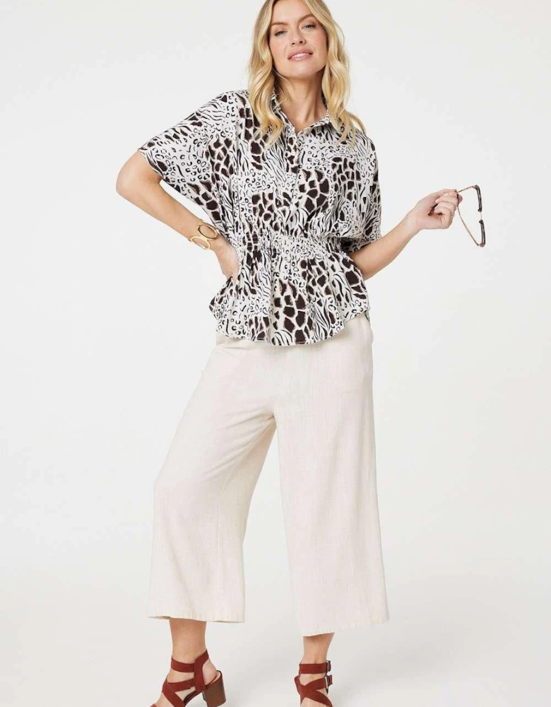 Animal Print Shirred Waist Blouse