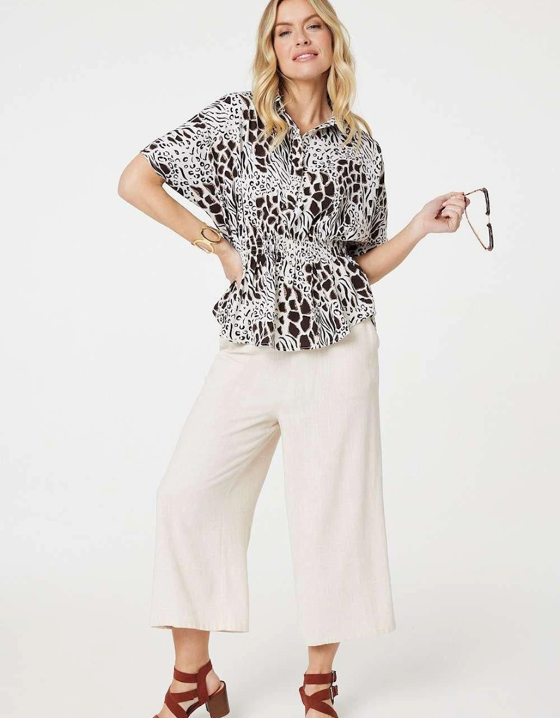 Animal Print Shirred Waist Blouse, 2 of 1