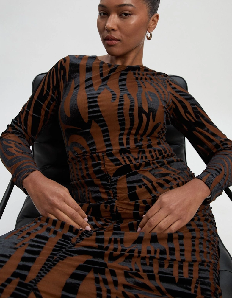 Plus Size Animal Stretch Velvet Devore Midi Dress
