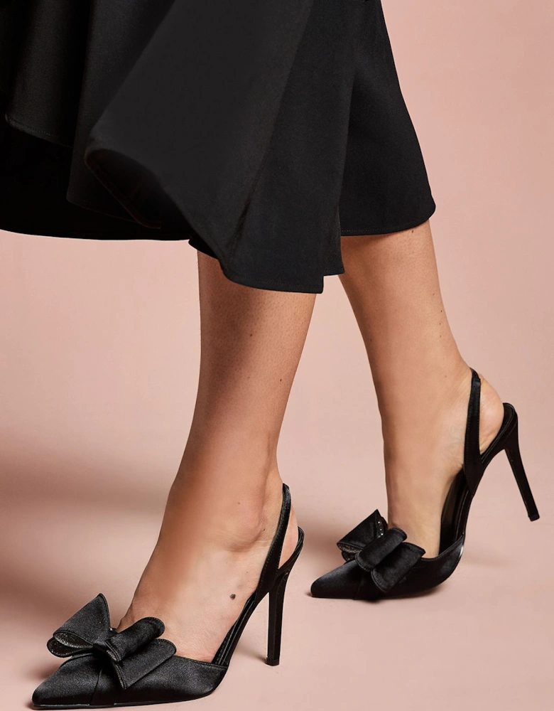 Wide Fit Tamara Satin Bow Sling Back Stiletto Court Shoes