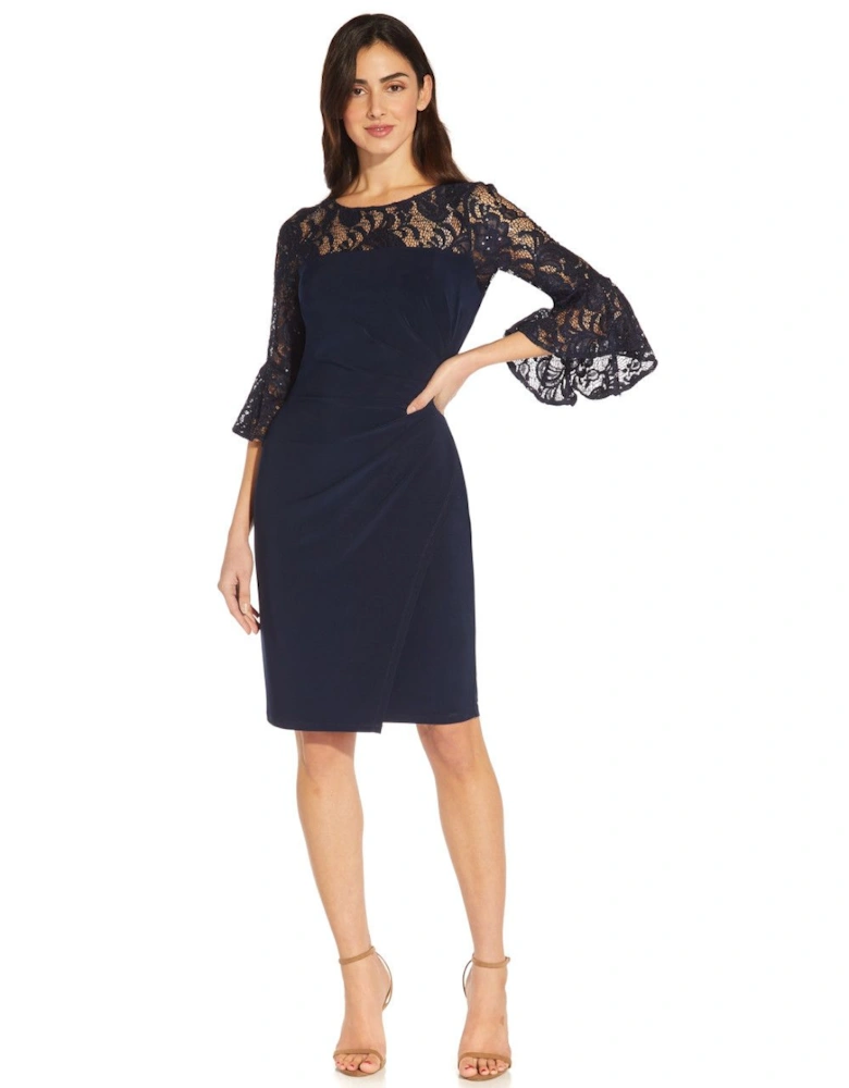 Bell Sleeve Jersey Drape Dress
