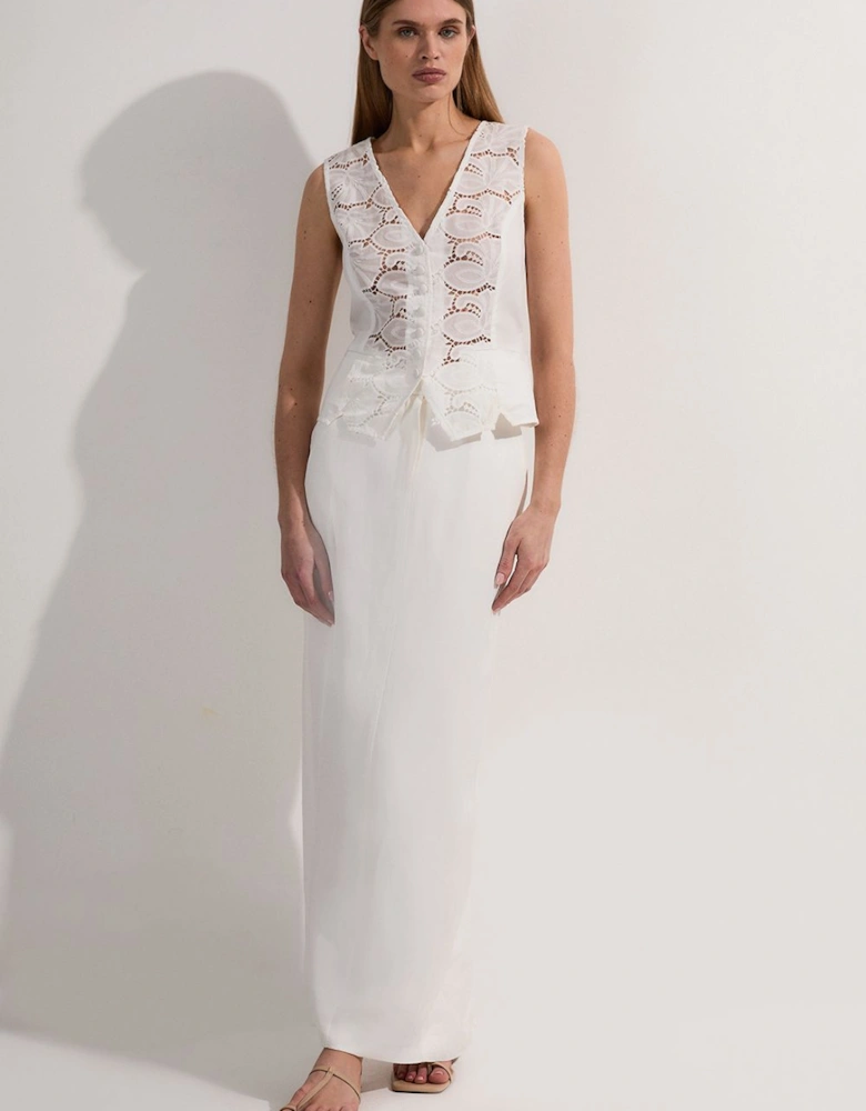 Tailored Viscose Linen Pencil Maxi Skirt