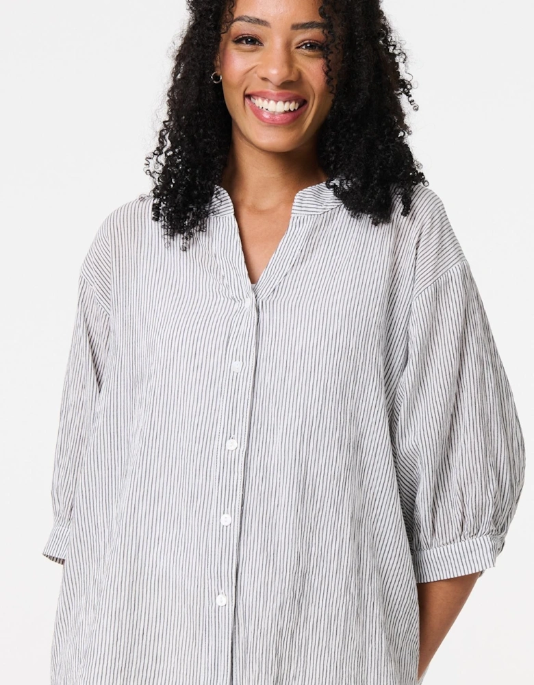 Pinstripe Relaxed Button Back Blouse