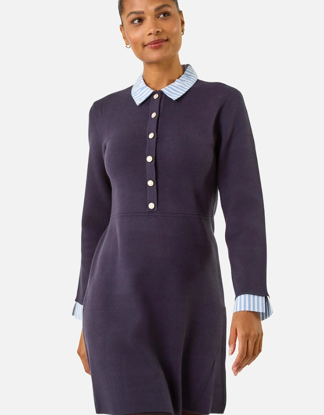 Stripe Collar Buttoned Knit Dress, 2 of 1