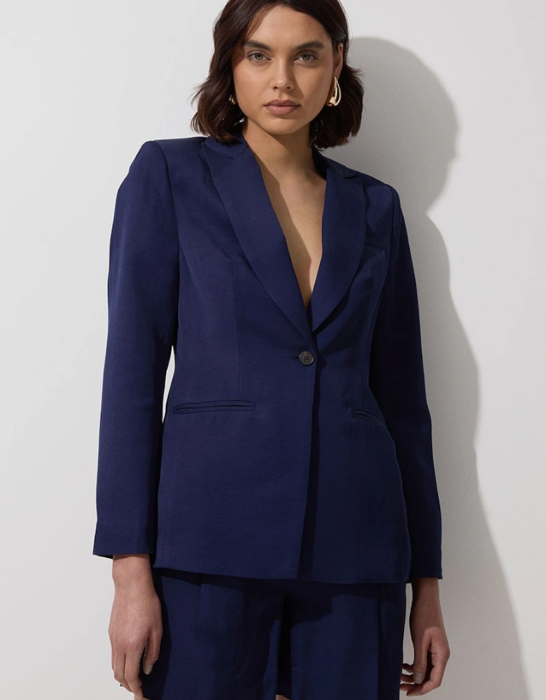 Tailored Viscose Linen Single Breasted Blazer Jacket
