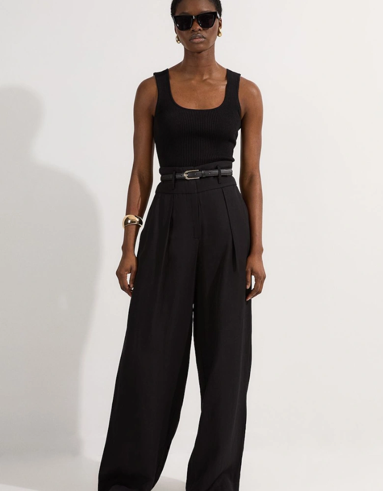 Tailored Viscose Linen Wide Leg Trouser