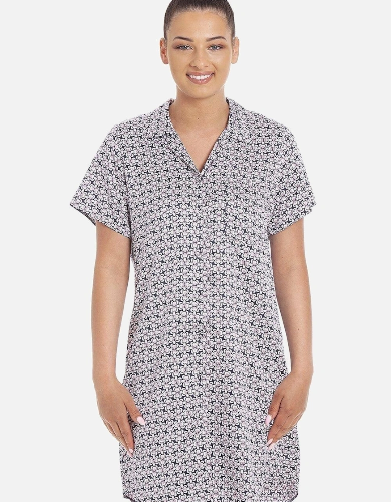 Womens Floral Printed Satin Nightshirt