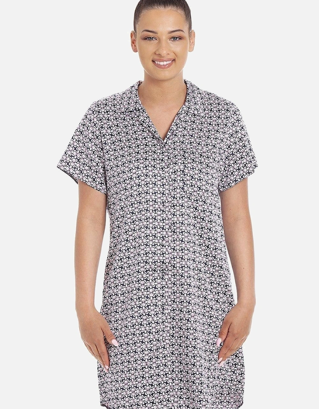 Womens Floral Printed Satin Nightshirt, 2 of 1