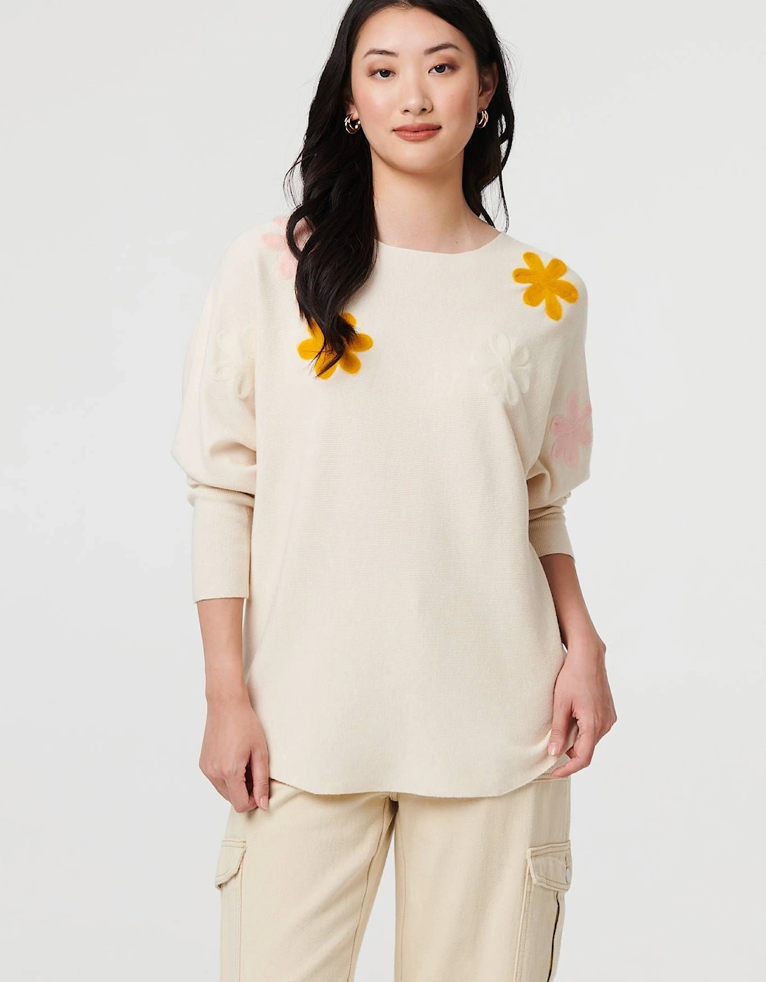 Floral Embellished Batwing Sleeve Jumper, 2 of 1