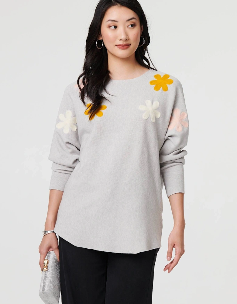 Floral Embellished Batwing Sleeve Jumper