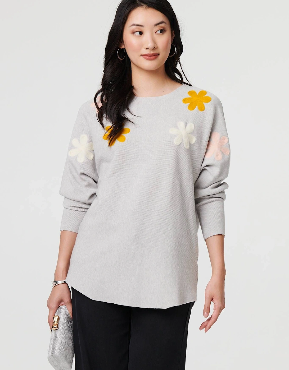 Floral Embellished Batwing Sleeve Jumper, 2 of 1