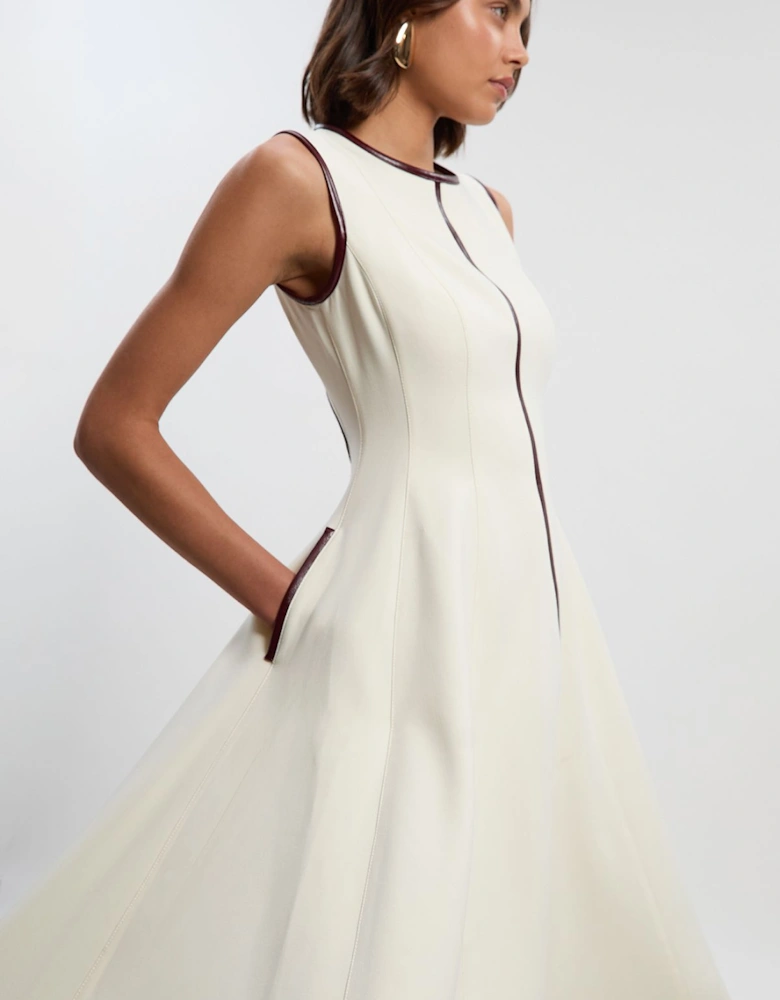 Petite Compact Stretch Pu Mix Sleeveless Full Skirted Tailored Midi Dress