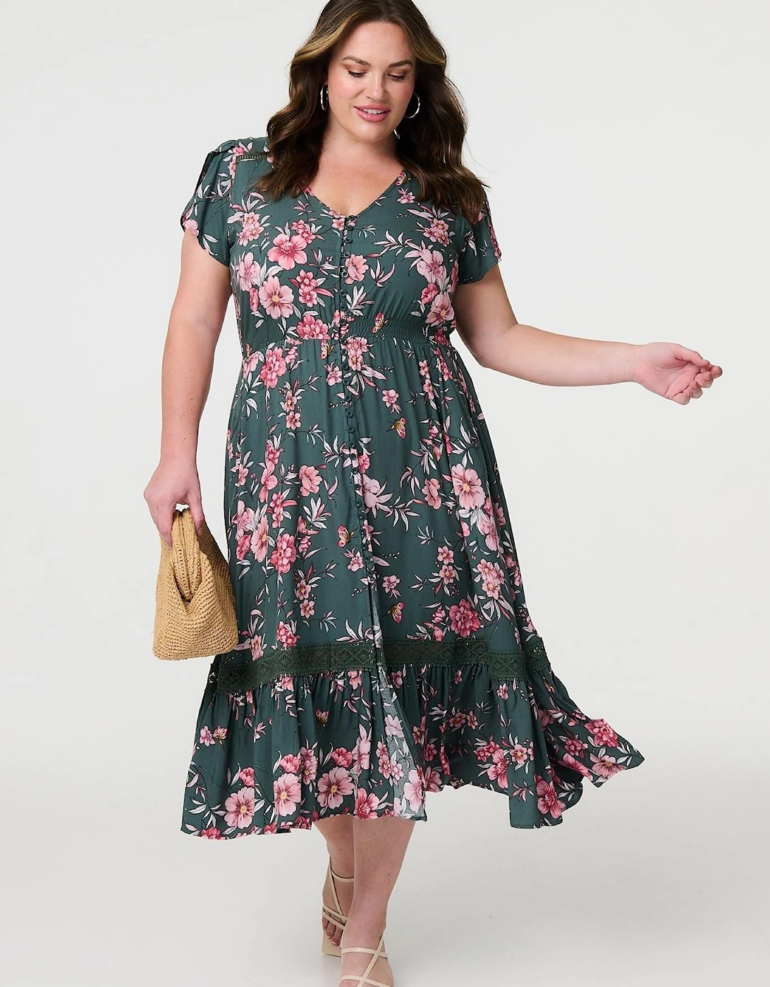 Floral Short Sleeve Lace Trim Maxi Dress, 2 of 1