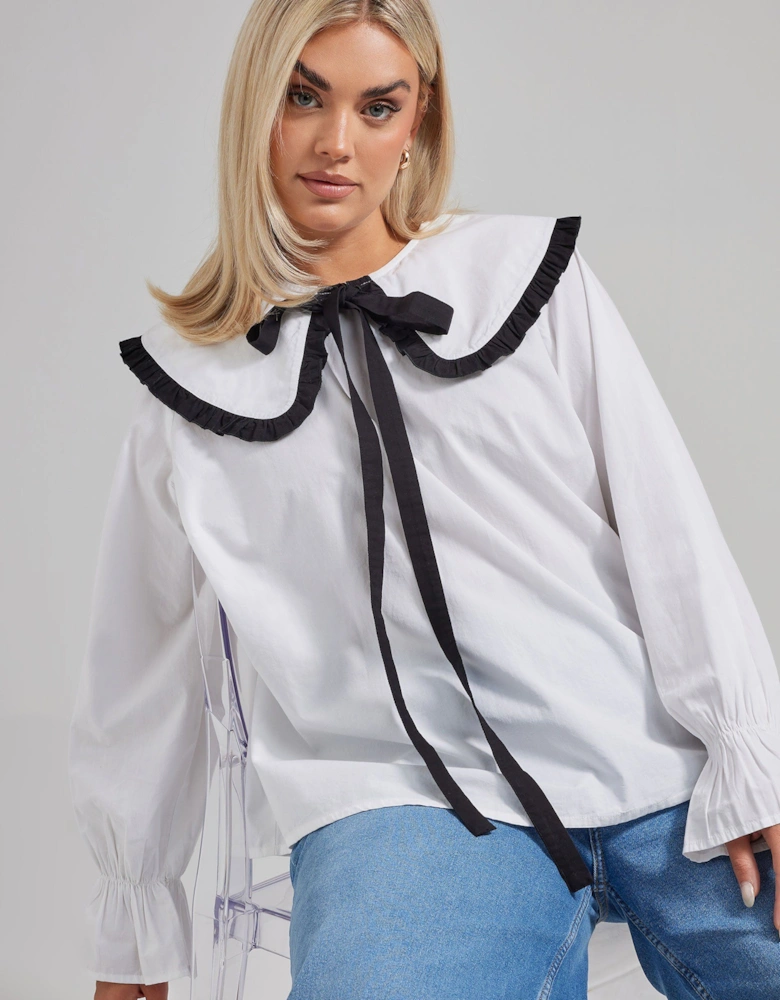 Contrast Collar Bow Detail Blouse
