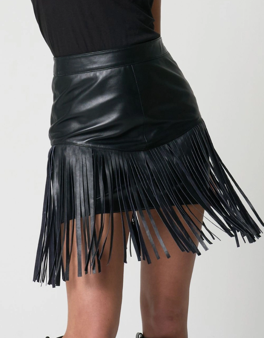 Barneys Originals Real Leather Fringe Mini Skirt, 2 of 1