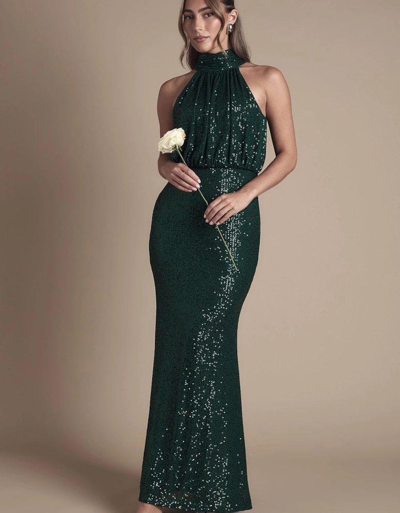 Halterneck Sequin Bridesmaid Maxi Dress