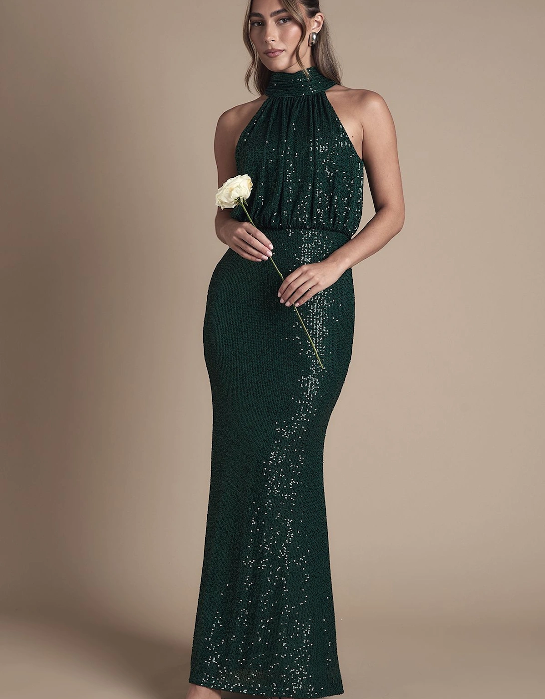 Halterneck Sequin Bridesmaid Maxi Dress, 2 of 1