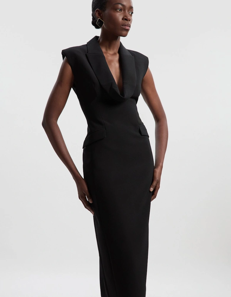 Petite Polished Tailored Cowl Neck Sleeveless Midi Dress