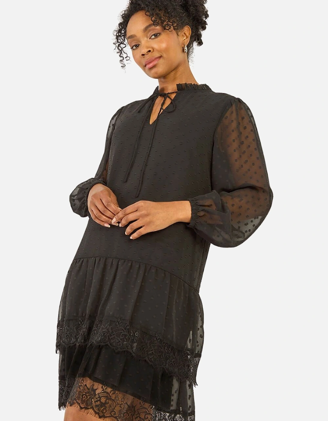 Petite Frill Tie Front Lace Dress, 2 of 1