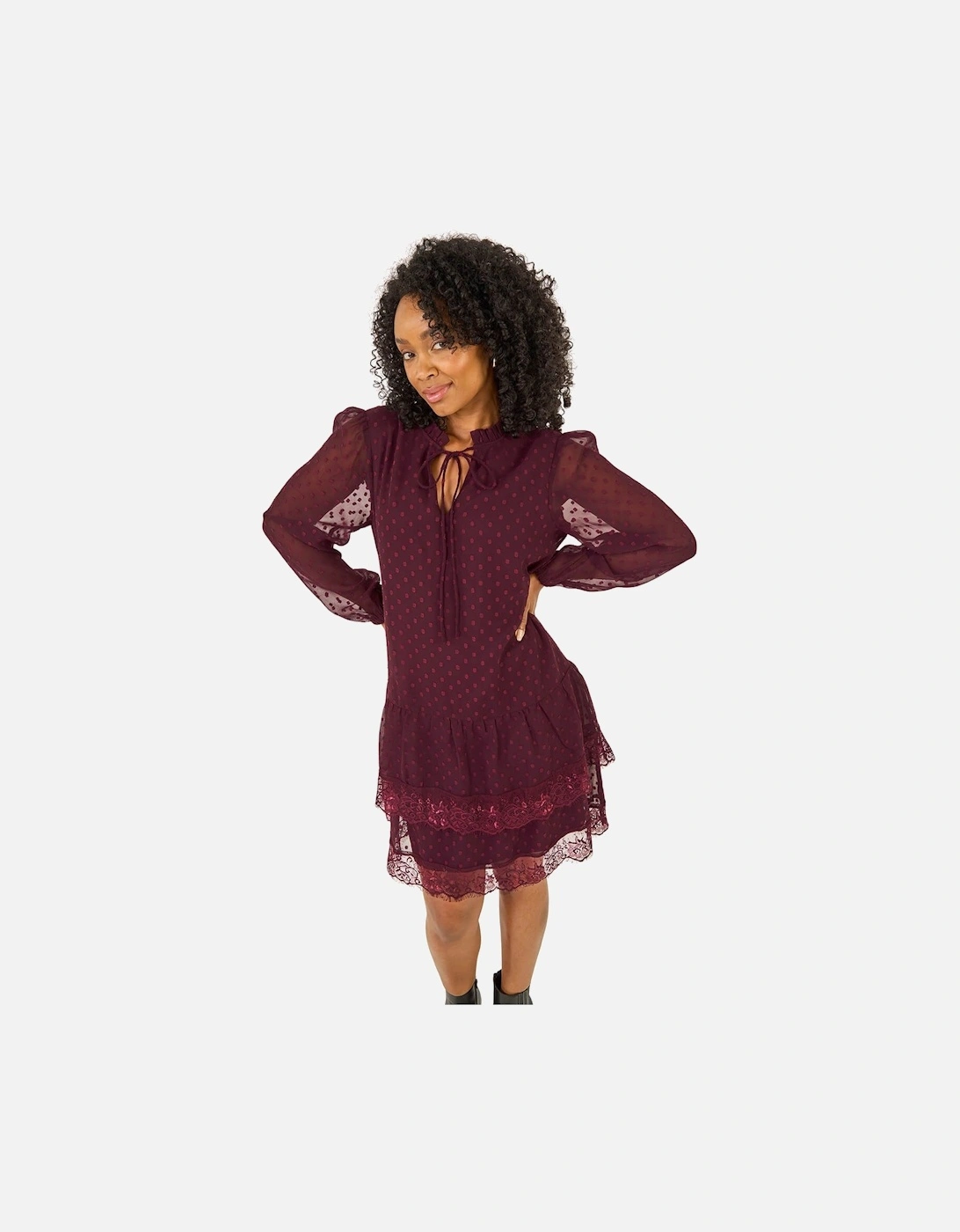 Petite Frill Tie Front Lace Dress, 2 of 1