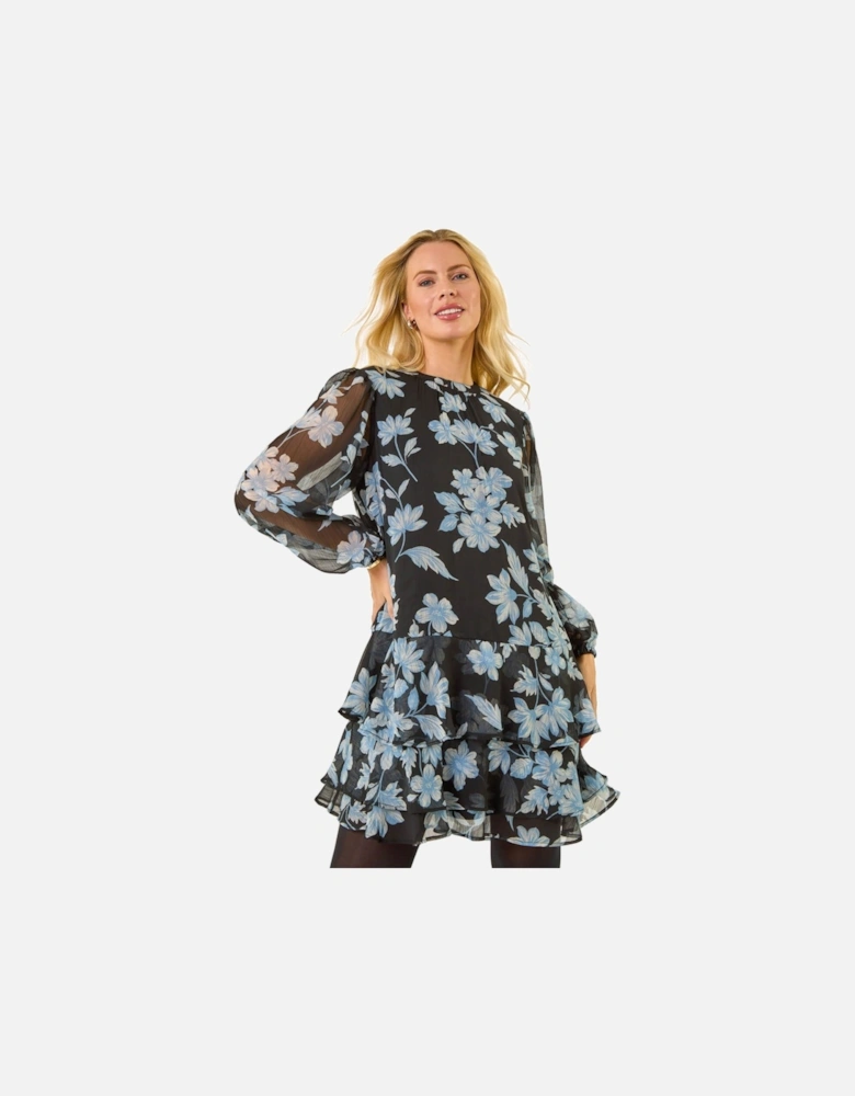 Petite Floral Print Frill Swing Dress