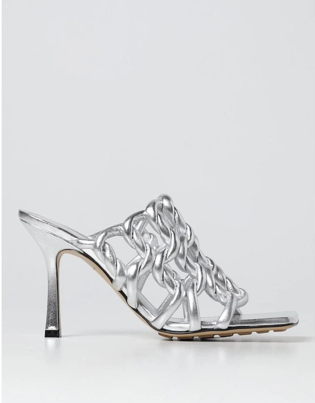Intrecciato Knot Mules Silver Leather Heels, 2 of 1
