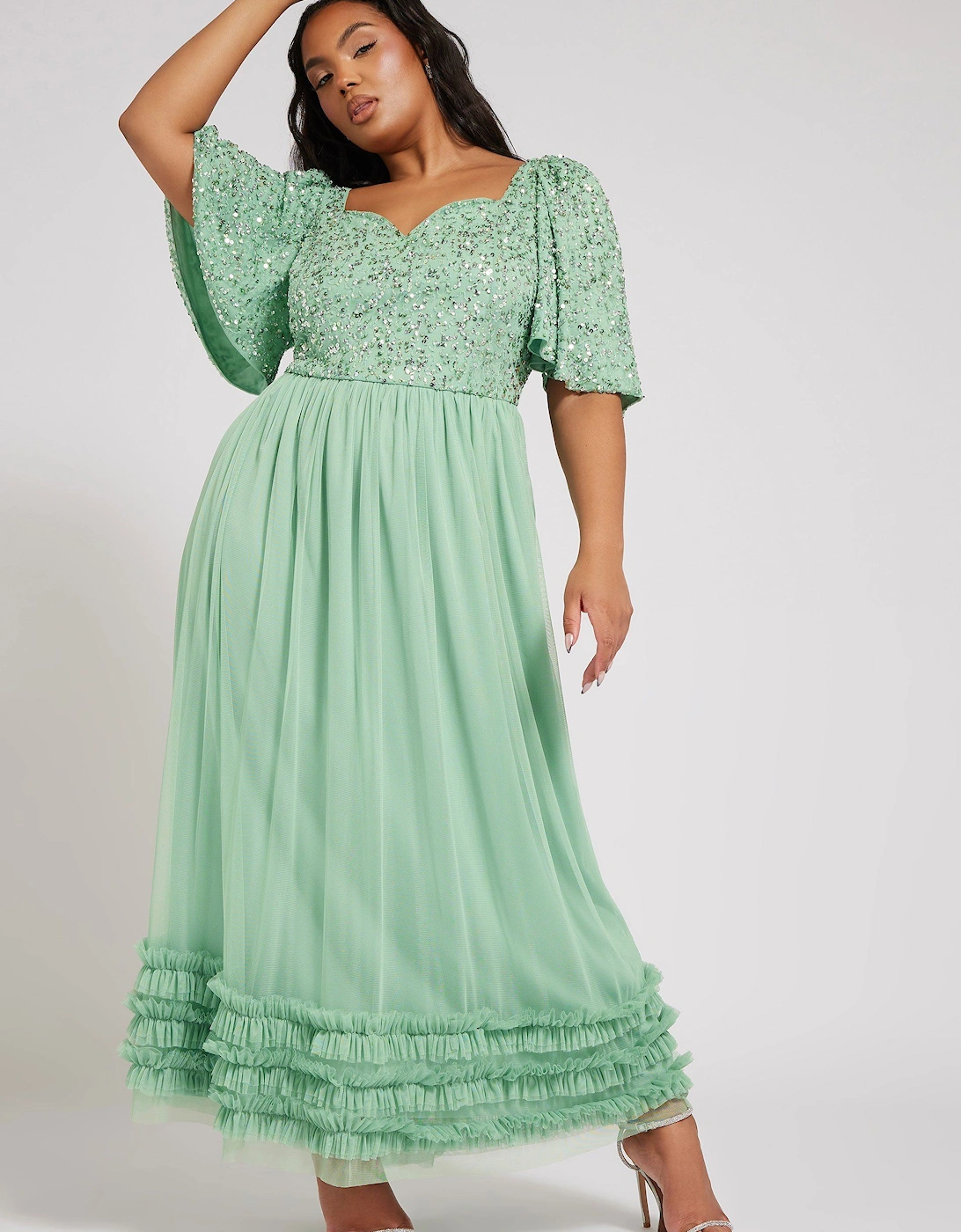 Sequin Sweetheart Ruffle Maxi Dress, 2 of 1