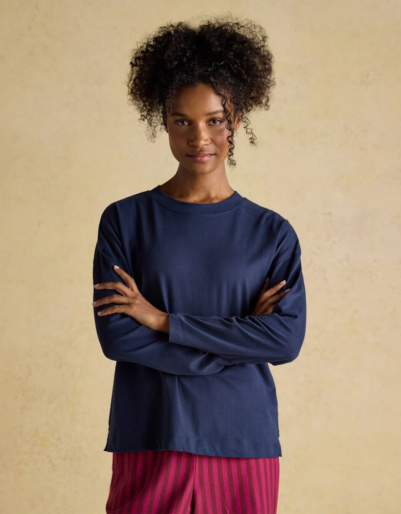 JERSEY Pyjama Top Womens Sweatshirts Navy