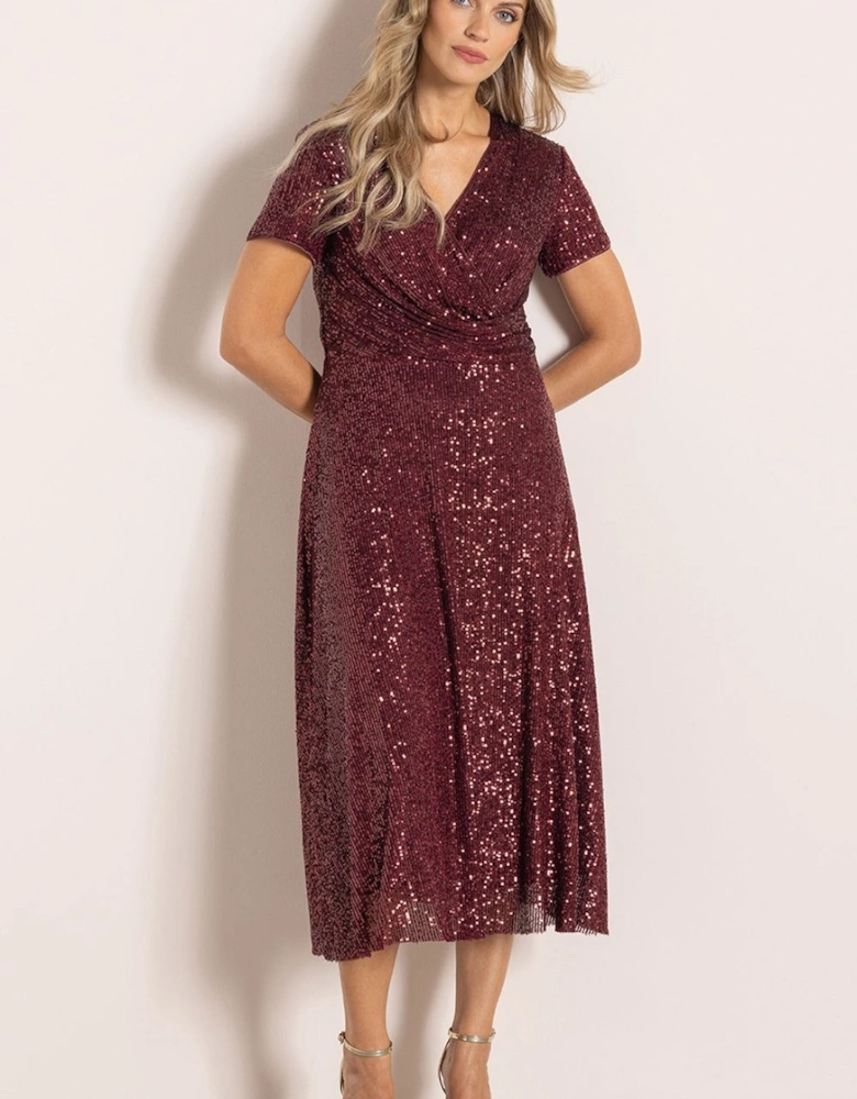 Short Sleeve Sequinned Midi Dress