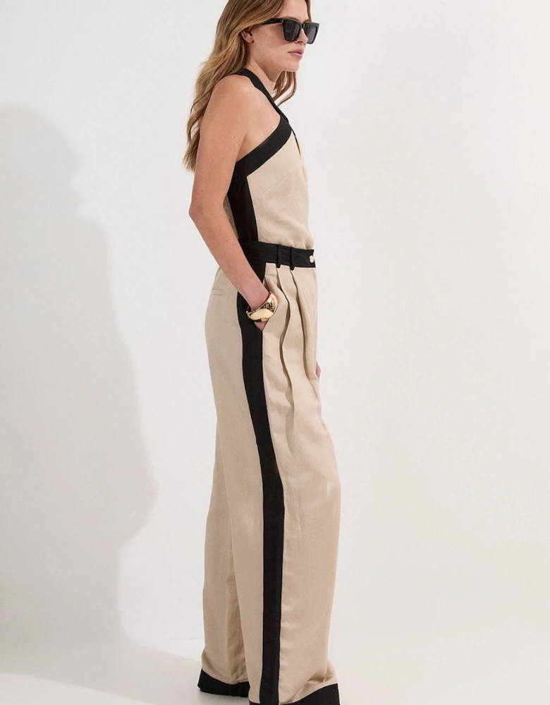 Linen Viscose Colour Block Woven Trouser