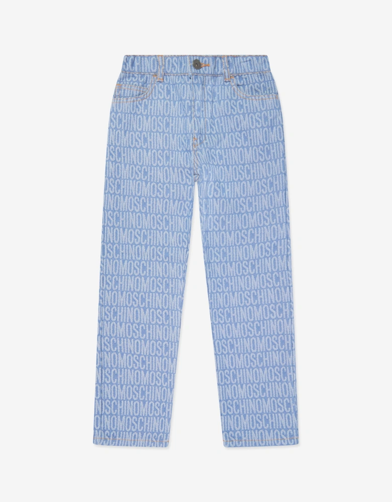 Boys All Over Logo Jeans in Blue