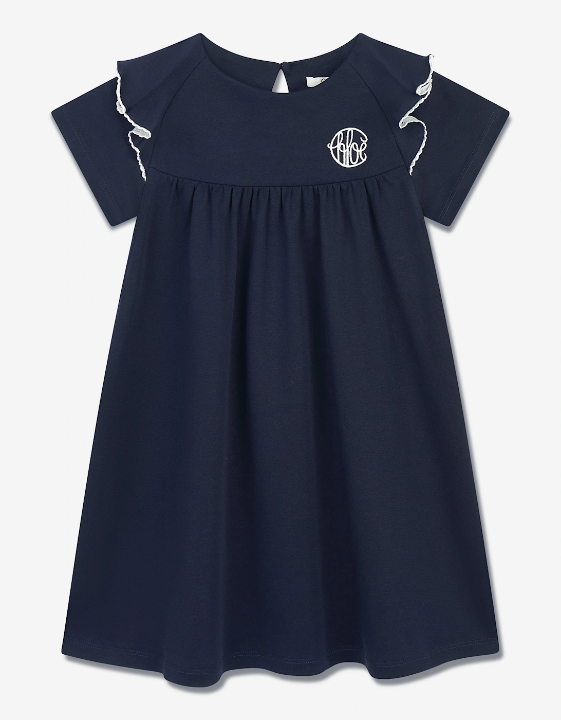 Girls Cotton Ruffle Dress in Navy, 5 of 4