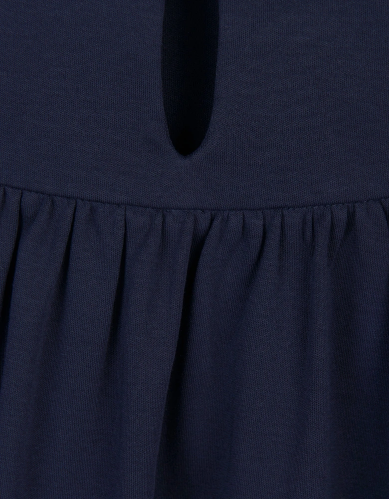Girls Cotton Ruffle Dress in Navy