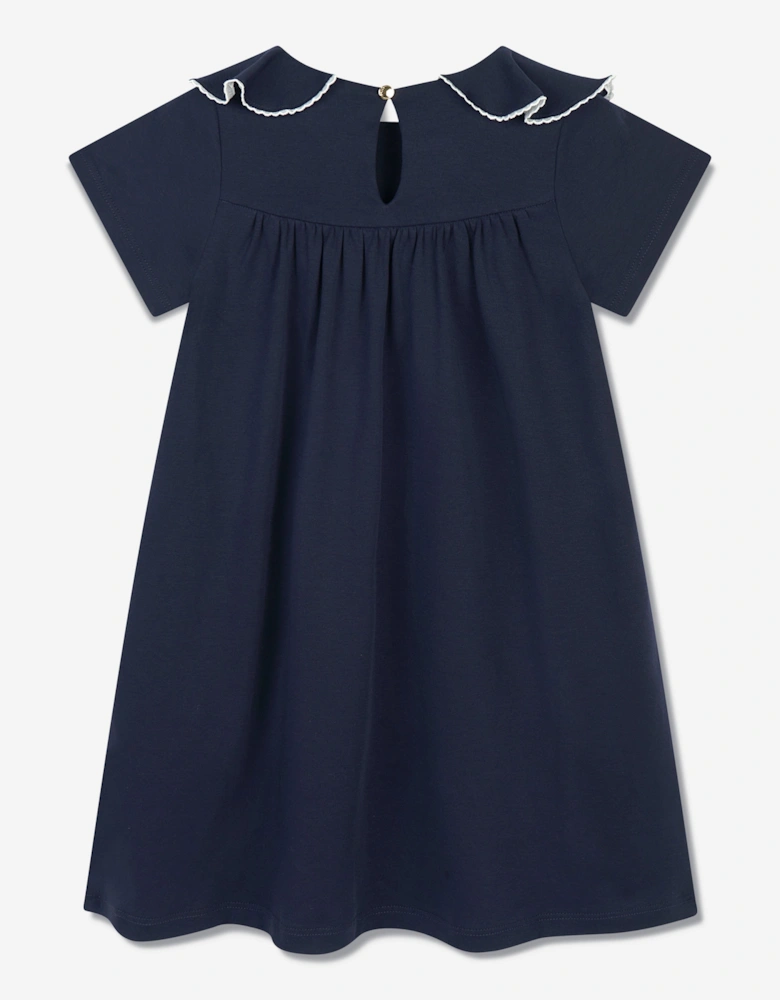 Girls Cotton Ruffle Dress in Navy