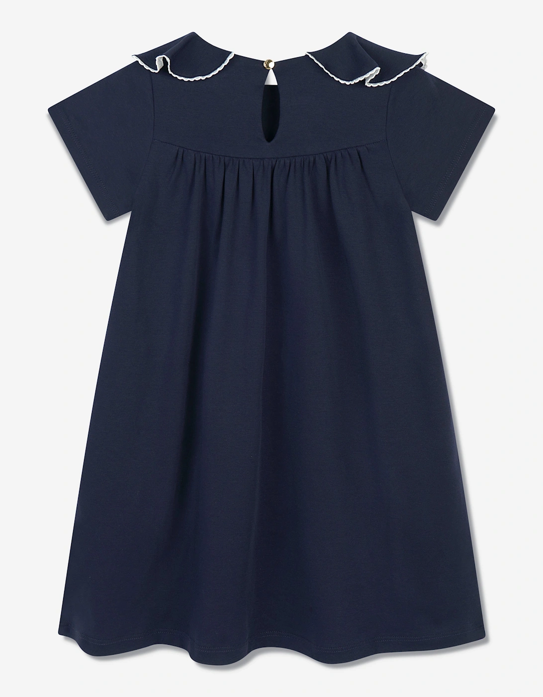 Girls Cotton Ruffle Dress in Navy