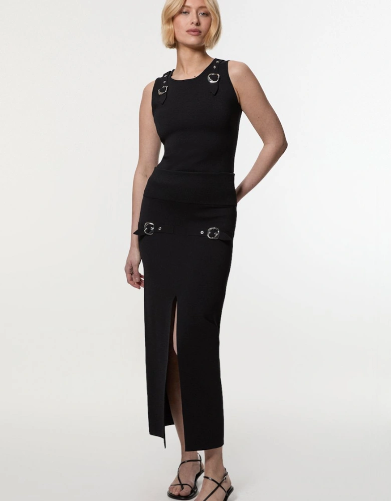 Buckle Trim Knitted Skirt