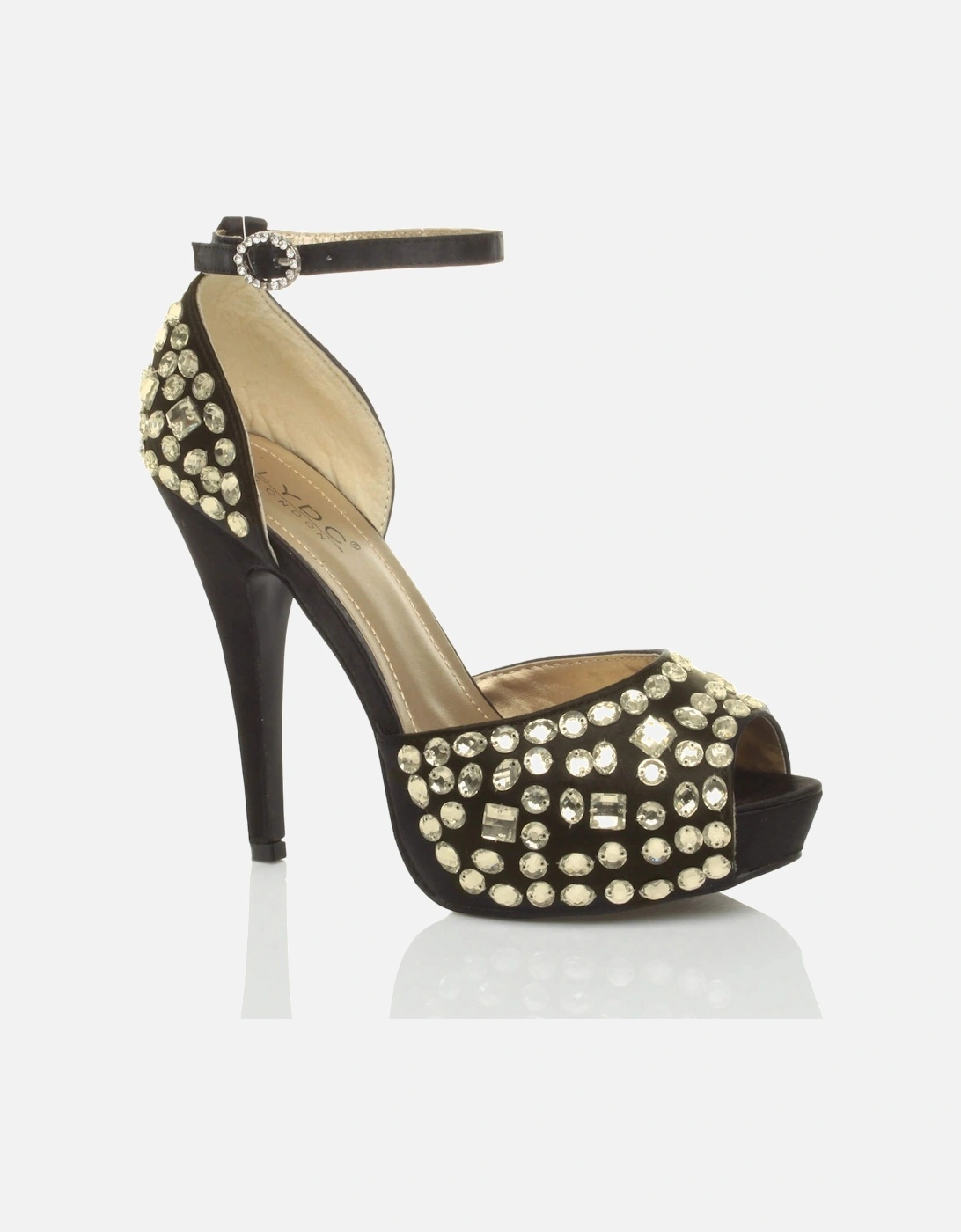 High  Heel Gem Ankle Strap Peep Toe Satin 2 Part Heels, 2 of 1