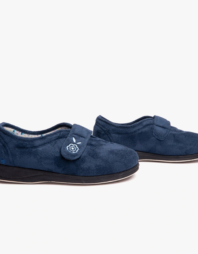 CAMILLA Womens (2E Fit) Touch Fasten Slippers Denim Blue