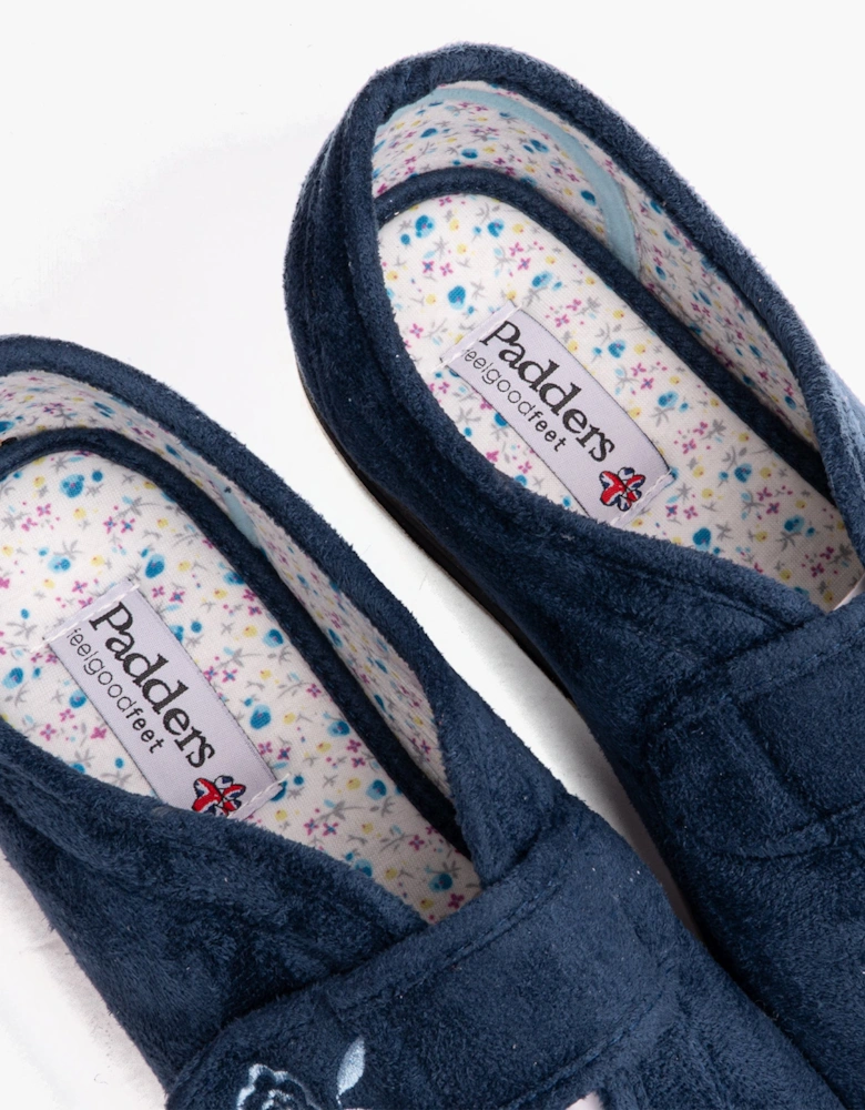 CAMILLA Womens (2E Fit) Touch Fasten Slippers Denim Blue