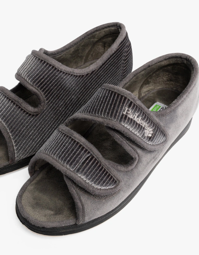 LYDIA X Womens (6E Fit) Touch Fasten Slippers Grey