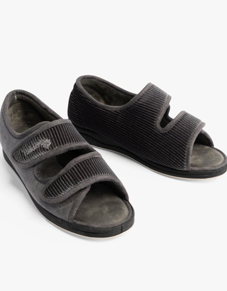 LYDIA X Womens (6E Fit) Touch Fasten Slippers Grey