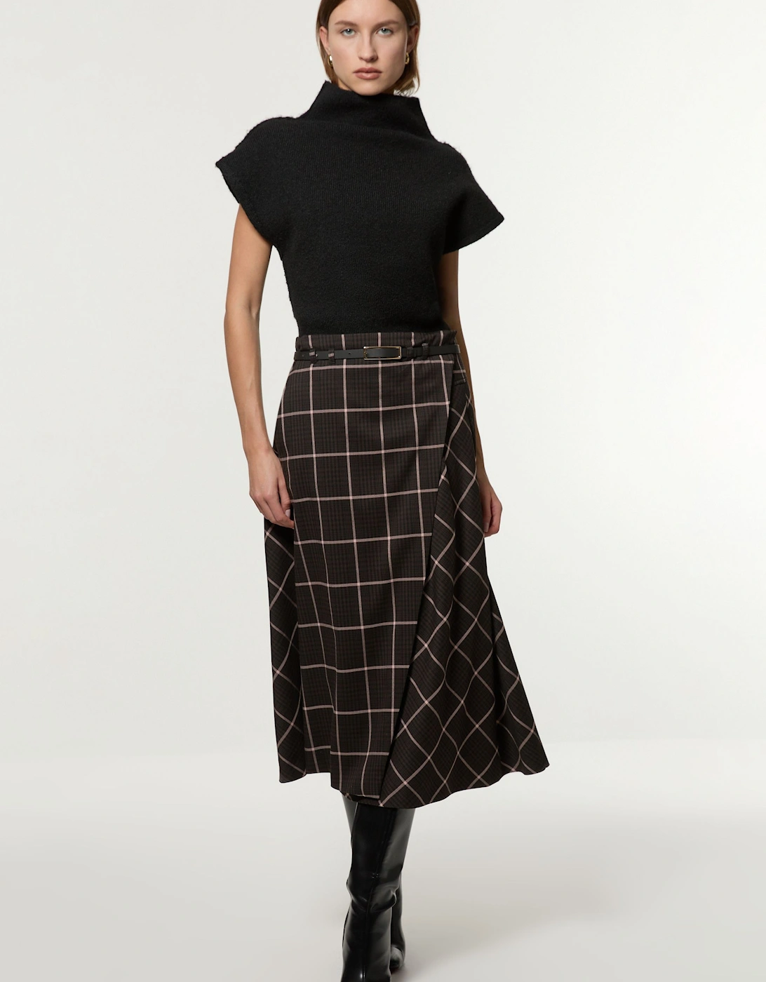 Petite Check Pleated Kilt Belted Midi Skirt, 2 of 1